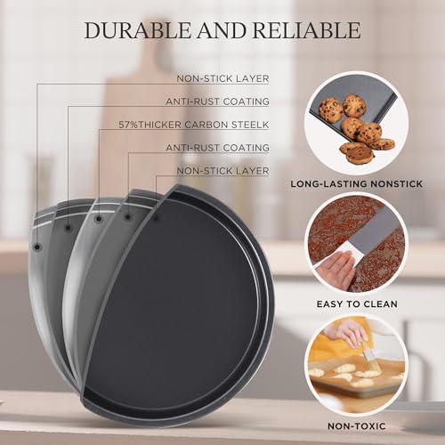 KITESSENSU Compact Baking Pans Sets, Nonstick Bakeware Sets 19-Piece with Round/Square Cake Pan, Loaf Pan, Muffin Pan, Cookie Sheet, Roast Pan, Cooling Rack, Carbon Steel Bake Set - size: Gray