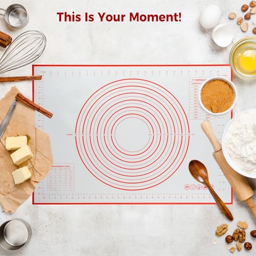 Extra Large Nonstick Silicone Pastry Mat 28x20Inch with Measurements, Food Grade Silicone Baking Mat, Non-Slip Dough Rolling Mat for Counter, Oven Liner, Fondant/Pie Crust/Sourdough Bread Baking - color: White