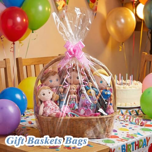 woric 12Pcs 24x30 Inch Clear Cellophane Gift Bags for Gift Baskets - size: 12pcs 24x30 Inch