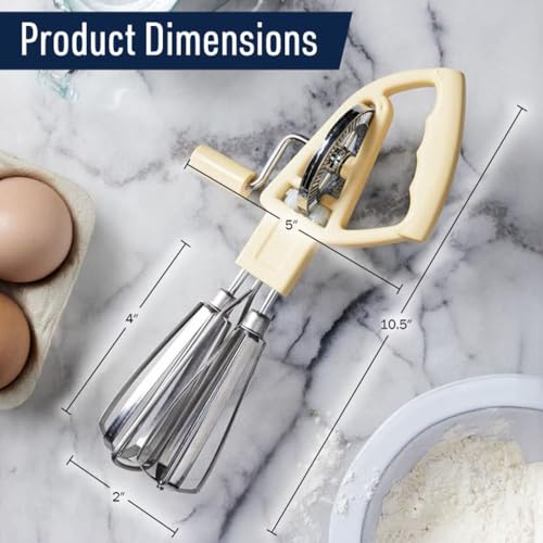 Rotary Egg Beater Manual Hand Crank Mixer - Stainless Steel Hand Mixer with Double Rotating Heads for Beating, Blending, and Whipping - Dishwasher Safe Kitchen Gadgets by Kings County Tools (Cream) - color: Cream White