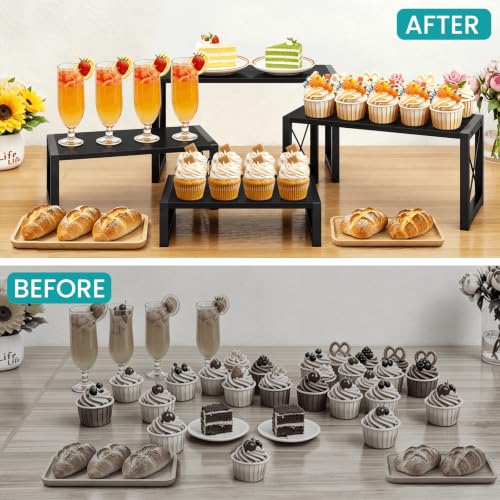 ELITEROO Wooden Risers Display Stands, 4 Tier Cupcake and Dessert Display Stand, Nesting Riser for Buffet Table for Cup Cake, Food, Collectibles, and Market Vendor Events Retail Shelf Organizer, Black - color: 4 Tier, Black