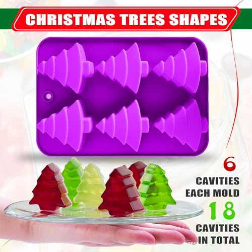 3 Pack Christmas Tree Silicone Molds,6 Cavity Baking Trays Christmas Trees for Holiday Candies,Gummy,Chocolates and More - Red, Green, Purple - color: Christmas Tree