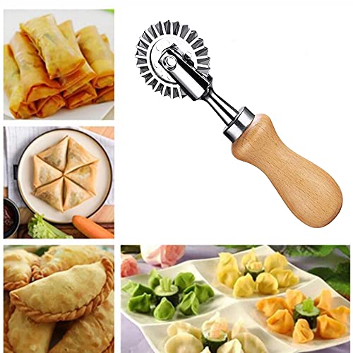 Ravioli Cutter Stamps with Roller Wheel Round Mold with Wooden Handle and Fluted Edge Pasta Press Pasta Cutter for Home and Kitchen Use- 1.3" Diameter - color: Ravioli Cutter