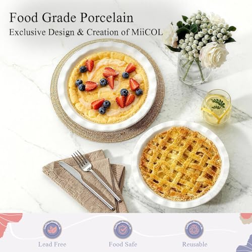 Miicol Ceramic Pie Pan Set of 2, 50 oz Ripple Edge Deep Baking Dish - size: 9 INCH PACK OF 2