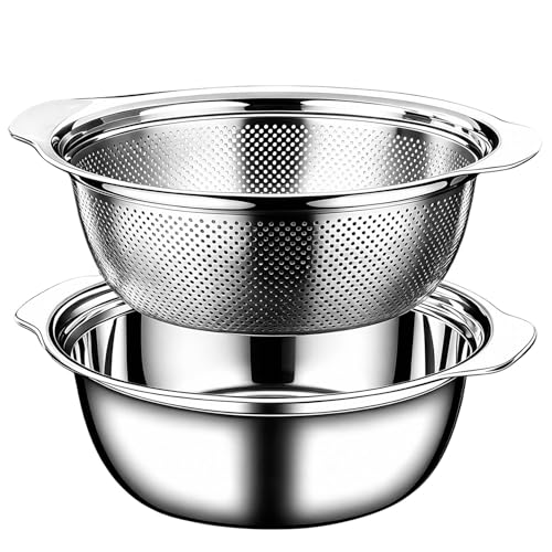 Colander for Kitchen, 1.5 QT Stainless Steel Strainer, Rice Strainer Bowl