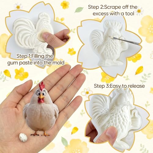 3Pcs Chicken Rooster Silicone Molds, 3D Farm Animal Fondant Molds - color: Chicken silicone mold