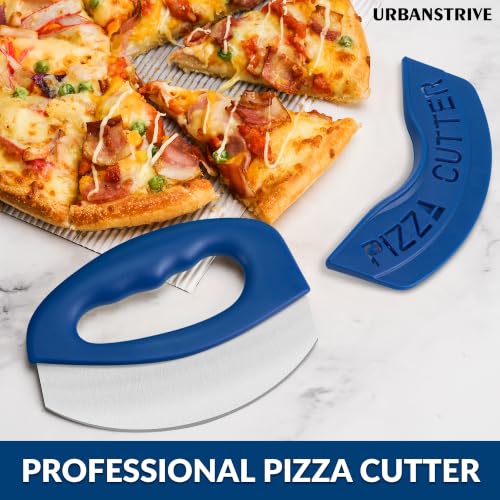 Pizza Cutter with Blade Cover Stainless Steel Upgrade Sharp Blade Dark Blue - color: Dark Blue