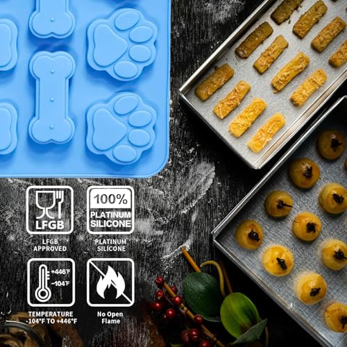 Food-Grade Silicone Dog Treat Molds (2-Pack) - Paw & Bone Shapes for DIY Pet Snacks, Chocolates, Ice Cubes & Crafts | BPA-Free, Non-Stick & Dishwasher Safe
