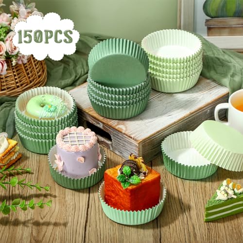 Uiifan 150 Pcs Paper Baking Cups Muffin Liners Microwave Safe,Green - color: Green