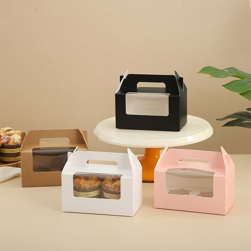 JIYIXHylera 30Pcs 16.5×9.5×9cm/6.49×3.74×3.54 inch Kraft Paper Cupcake Packing Box Christmas Gift Box with Clear Window 2 Cavity Muffin Cupcake Wedding Party Birthday Favors (30Pcs Pink) - color: 30Pcs Pink