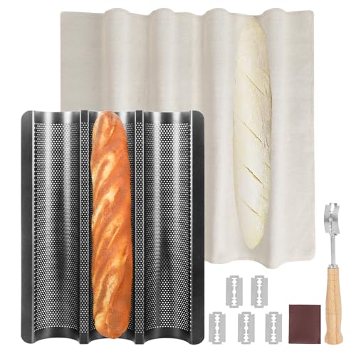 Baguette Bread Pan Kit, Perforated Nonstick 3 Loaf Bread Pan, Black - color: Black