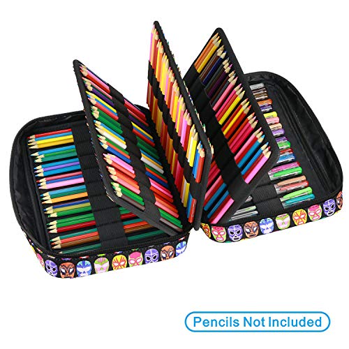 YOUSHARES Colored Pencil Case 220 Slots Pen Case Organizer With Handy Wrap & Zipper, Multilayer Holder for Prismacolor Colored Pencils & Gel Pen (Mask) - color: Mask