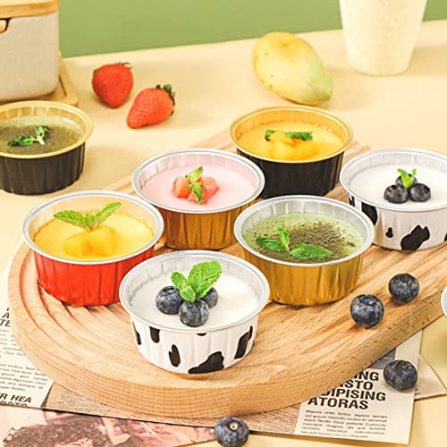 Mini Aluminum Foil Cupcake Baking Cups with Lids (40pcs, 5oz) Round Cupcake Foil Liners Tart Pie Tin Pan Holder - Disposable Mini Cake Containers Flan Molds for Pudding, Souffle, Party, Wedding - color: Black
