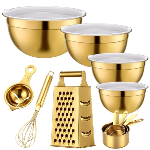 LemonRoad 8 Pcs Gold Kitchen Accessories Stainless Steel Gold Mixing Bowls