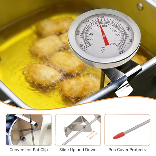 Candy/Deep Fry Thermometer with Pot Clip - 8" Stainless Steel Stem Meat Cooking Thermometer for Frying and Candle Making, Turkey, BBQ, Grill, Instant Read, Analog Display - size: 8 inch