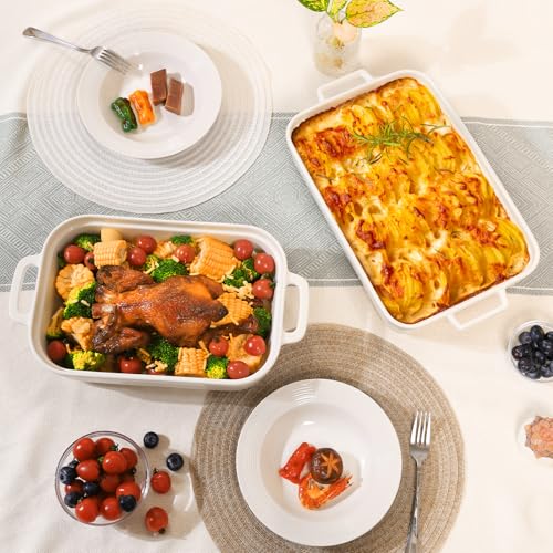 5.5 Quart Casserole Dish,Large Baking Dish Cookware,14.7x10 Inch Deep Lasagna Pan for Oven,Ceramic Bakeware for Baking, Easy to Clean,(White) - color: White