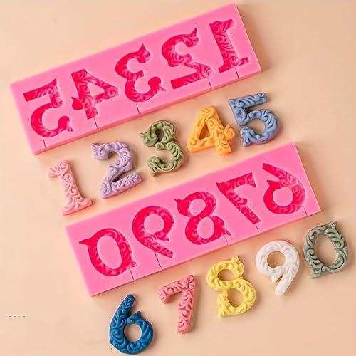 Number Molds, AIMEIKI 2 Pack 3D Silicone Number 0-9 Embossed Fondant Chocolate Baking Molds for Decorating Birthday Cake Candy Chocolate DIY Craft Projects - color: Number Molds