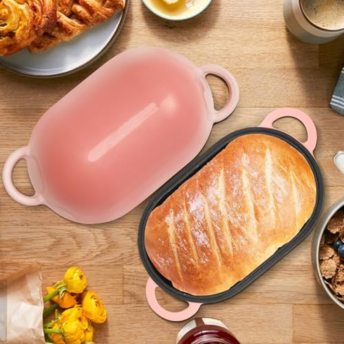 5 QT Enameled Cast Iron Sourdough Bread Oven, Loaf Pan with Lid - color: Pink, size: 5 QT