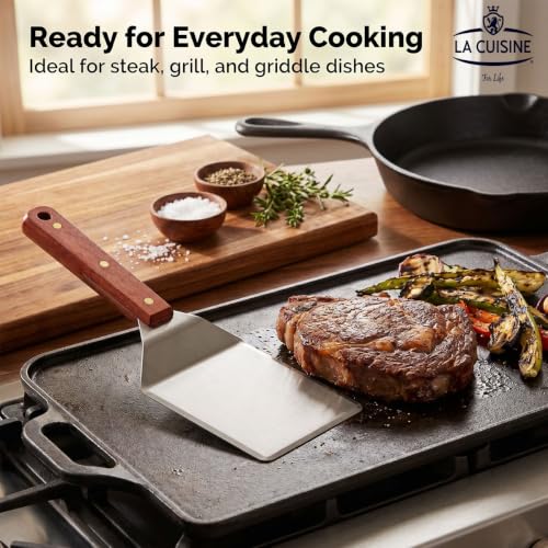 La Cuisine Extra‑Wide Stainless Steel Spatula with Wooden Handle, Heavy‑Duty 5x6" Burger Turner for BBQ, Flat Top Griddle, Blackstone Grill & Smash Burgers - size: 5x6"