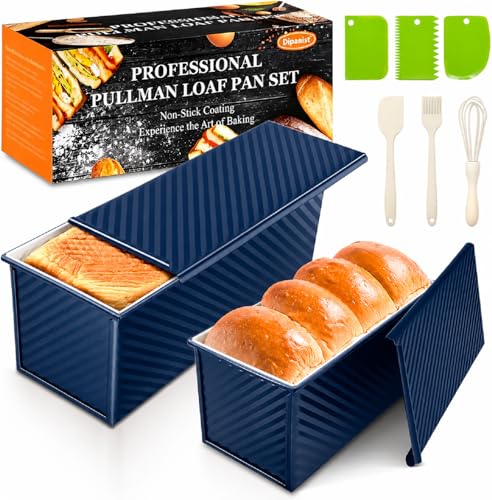 Bread Loaf Pan with Lid-2Pack, 2.2LB & 1LB - color: Blue with White Interior, size: 2.2LB & 1LB