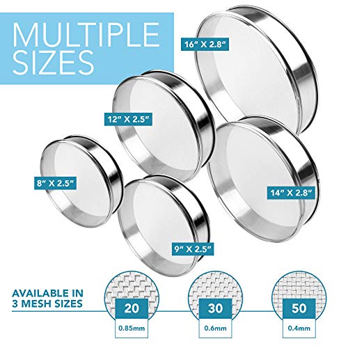 Vollum Stainless Steel Flour Sifter Fine Mesh Baking Sieve - size: 8" Dia. x 2.5" High