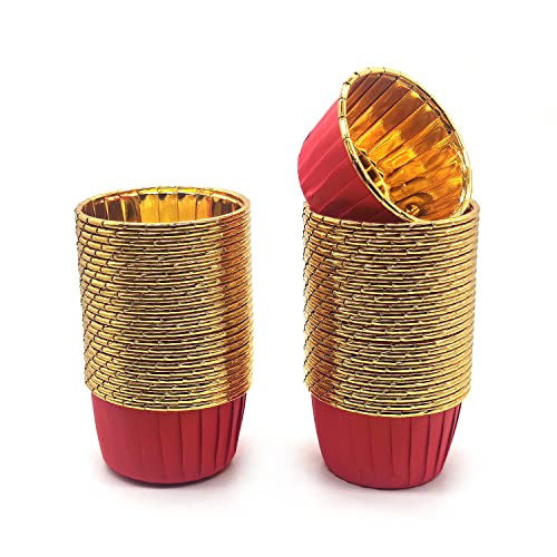 Aluminum Foil Standard Muffin Cupcake Liners, Disposable Baking Cups with Vibrant Color for Party Celebration, Red 50-Count - color: Red