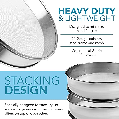 Vollum Stainless Steel Flour Sifter Fine Mesh Sieve 12" Round - size: 12" Dia. x 2.5" High
