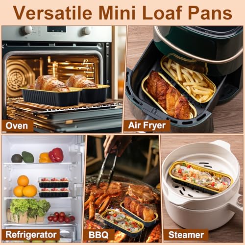 Mini Loaf Pans with Lids and Spoons, Rectangle Cake Pans, Baking Containers - color: Black/Gold