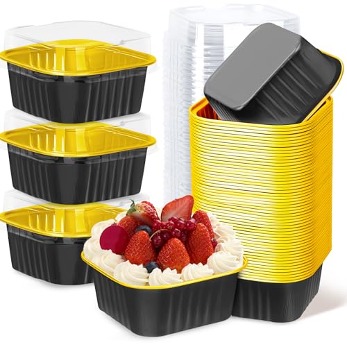 60Pack 5oz Black&Gold Mini Cake Pans with Lids Baking Cups Aluminum Foil Pans Tins, Individual Dessert Cups Containers for Sales,Party,Picnics - color: Black&Gold