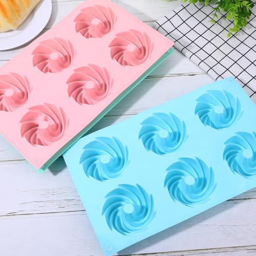 3 PCS Bundt Cake Pans for Baking, Non-stick Silicone Molds for Baking Jellies, Muffins, Donuts，Cookies, Cupcakes，6-Cavity Mini Cake Pans(Spiral Shape)