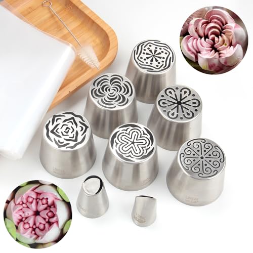19 Pcs Stainless Steel Extra Large Russian Tulip Icing Tips Kit for Baking - color: SILVER SET9