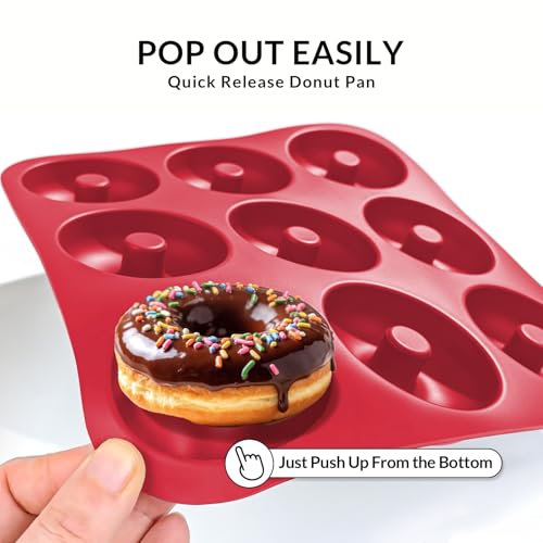 Large Silicone Donut Pan for Baking,9 Cavity Non-Stick Food Molds - color: Bright Red