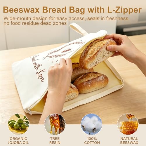 Zipper Beeswax Bread Bags for Sourdough Homemade Bread, Reusable 2 Pack - color: L-Sweetheart