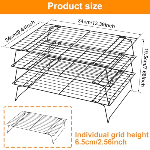 3-Tier Stackable Cooling Racks for Cooking and Baking,13.4”x 9.4”Collapsible Baking Cooling Rack,Non-Stick Cookie Cooling Rack,Space Saving Cooling Rack for Cookies Cupcakes Pies Baking