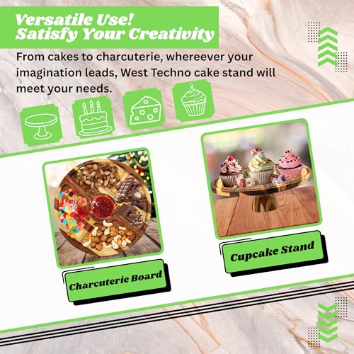 Acacia Wood Cake Stand with Acrylic Lid – 12” Round Wooden Cake Holder, 2-in-1 Serving Tray & Charcuterie Board for Cheese, Dessert, Fruit, Snacks & Party Display