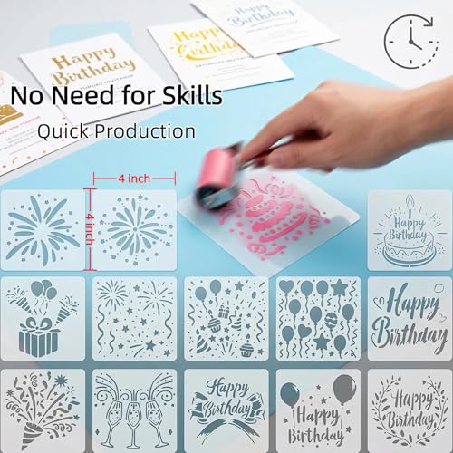 20Pcs 4x4Inch Reusable Birthday Stencils Set for DIY Happy Birthday Cookie/Wood/Wall/Fabric Decor/DIY Crafts (2)