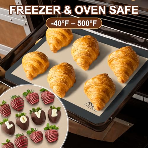 HOTEC Silicone Baking Mats 3 Pack – Thickened Non-Stick Reusable Silicone Baking Sheets for Oven – Cookie & Macaron Mats – 2 Half Sheet + 1 Quarter Sheet – BPA-Free, Dishwasher Safe - color: 3pcs: Grey 0.7MM