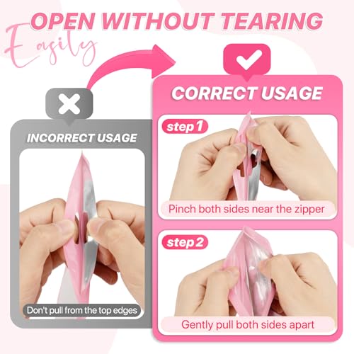 ANZNKU 100Pcs Pink Mylar Bags, Resealable Smell Proof Small Zip Goodie Bag - color: Pink, size: 3.54x6.29 inches