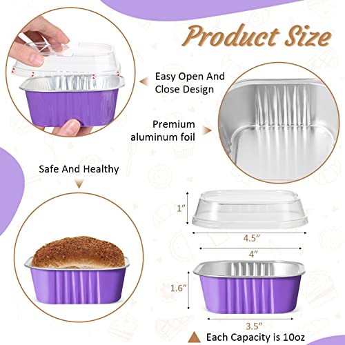 50 Pcs Aluminum Foil Baking Cups with Lids 10 oz Square Baking Cups Disposable Ramekins with Lids for Flans Snacks Pudding Pan Tin Wedding Catering Party Favor (Purple) - color: Purple