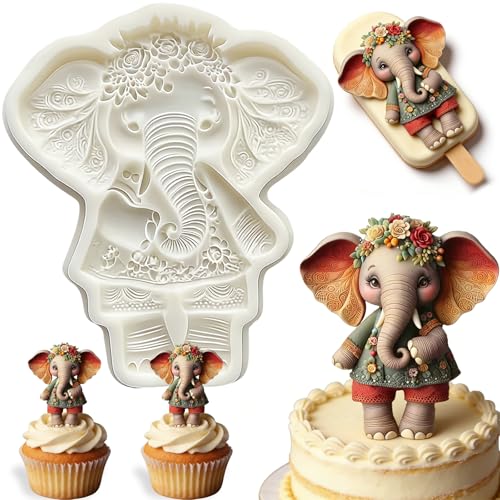 Wreath Elephant Silicone Mold for Fondant Cupcake Toppers Desserts - color: Elephant Silicone Molds