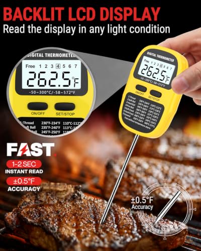Candy Thermometer Digital Deep Fry Oil Thermometer with 7 Preset Modes - color: YELLOW