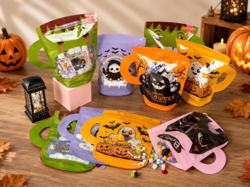 50 Pcs Halloween Plastic Treat Bags , Zipper Seal Candy Bags for Kids - color: Color 1(Pack of 50)
