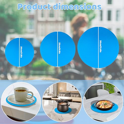 8 10 12 Inch Microwave mat, Trivet, Multi-Purpose Hot Pad,Pot Holder,Baking,Drying, Silicone mats for Microwave,Dishwasher Safe - Splatter Guard, Set of 3,Grey,Blue - color: Blue