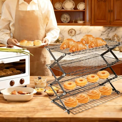 2-Tier Collapsible Cooling Racks, Detachable Wire Cooling Rack Stackable Drying Rack for Cookie Bread Pizza Baking - size: 2-Tier
