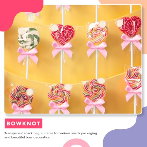 Cunhill 300 Pcs Cake Pop Sticks with Transparent Bags and Ribbon Bows, Pink