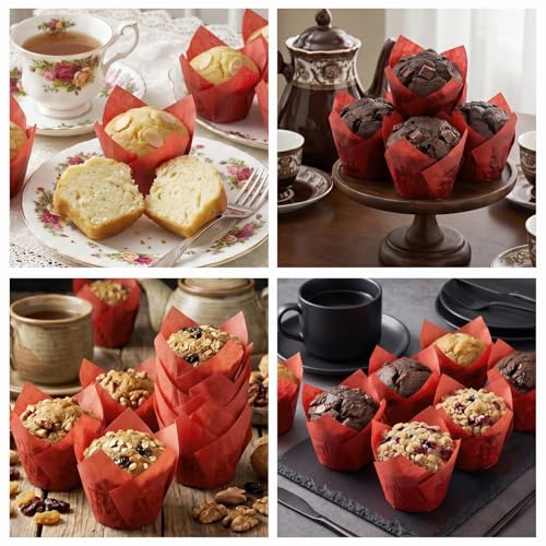 200 Pcs Red Tulip Cupcake Liners for Baking, Standard Size - color: Red