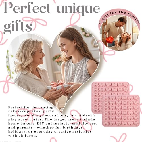 2PCS Bow Chocolate Silicone Molds, Mini Bowknot Mould Butterfly Tie Silicone Molds for Candy, Candy, Gummy, Sugar, Biscuit, Cookie, Cake Decorating, Cupcake Topper