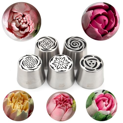 5 Pieces Stainless Steel Extra Large Russian Piping Tips Set - color: SILVER SET4