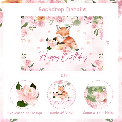 Pink Floral Fox Birthday Party Decorations Kit