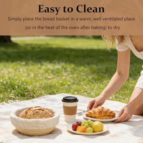 NICENEEDED 2 PCS Bread Proofing Baskets, 13 x 6 cm Banneton Baskets Round Proofing Bowls Making Baking Fermentation Tools, Handwoven Rattan Baskets with Liners for Home Sourdough Bread Baking Supplies